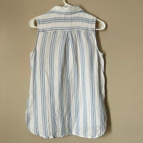LL Bean Seersucker Shirt Womens SMALL Sleeveless Top Preppy Summer Casual Stripe - Picture 10 of 11